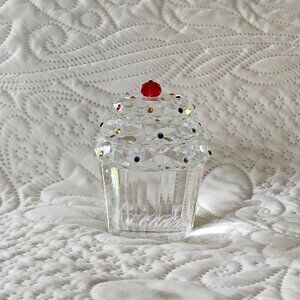 Crystal Cupcake Figurine With Red Gem Cherry & Multicolor Accents
